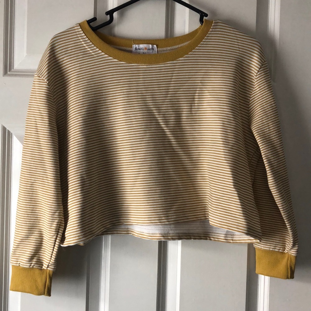 cropped yellow and white striped shirt